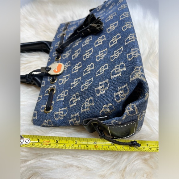 Dooney & Bourke Monogram Denim Crossbody/ Mini Satchel Leather Trim & Tassels - Picture 14 of 17